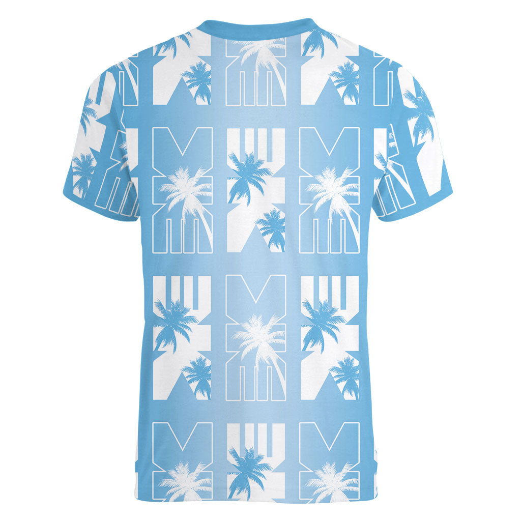 Bula Fiji Women V-Neck T-Shirt Blue Makare Masi Tapa Pattern