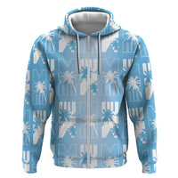 Bula Fiji Zip Hoodie Blue Makare Masi Tapa Pattern