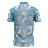 Bula Fiji Zipper Polo Shirt Blue Makare Masi Tapa Pattern