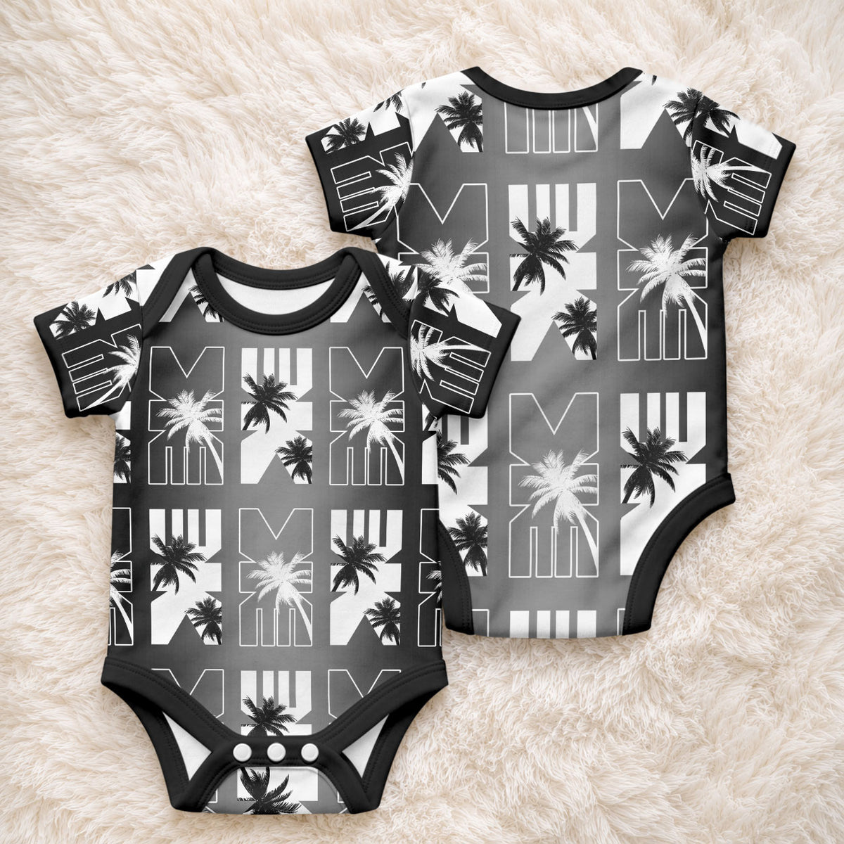 Bula Fiji Baby Onesie Black Makare Masi Tapa Pattern