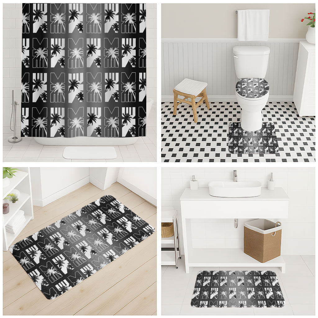 Bula Fiji Bathroom Set Black Makare Masi Tapa Pattern
