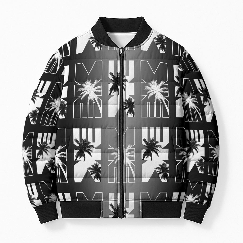 Bula Fiji Bomber Puffer Jacket Black Makare Masi Tapa Pattern