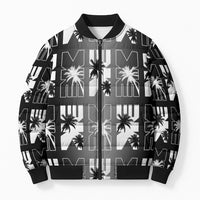 Bula Fiji Bomber Puffer Jacket Black Makare Masi Tapa Pattern