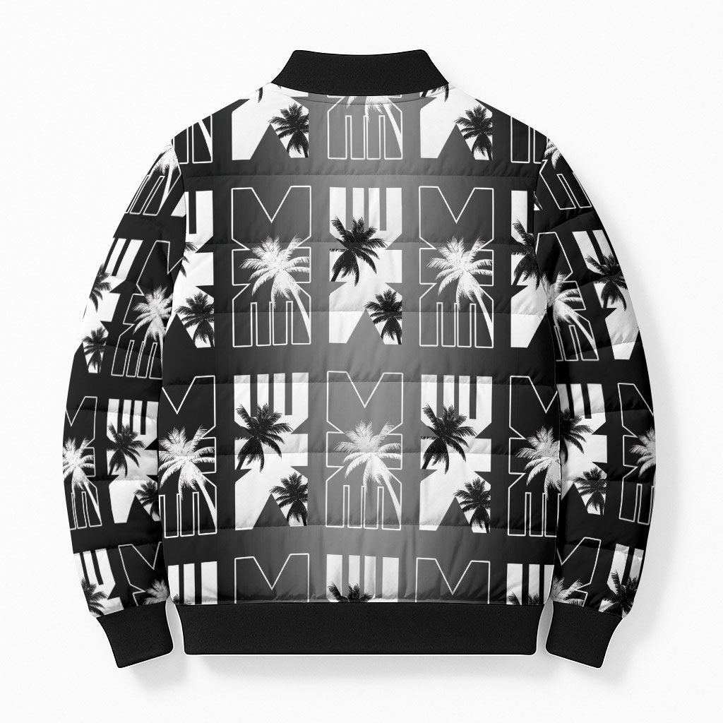 Bula Fiji Bomber Puffer Jacket Black Makare Masi Tapa Pattern