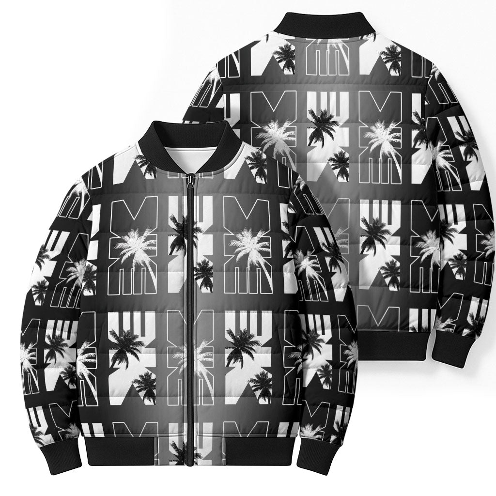 Bula Fiji Bomber Puffer Jacket Black Makare Masi Tapa Pattern