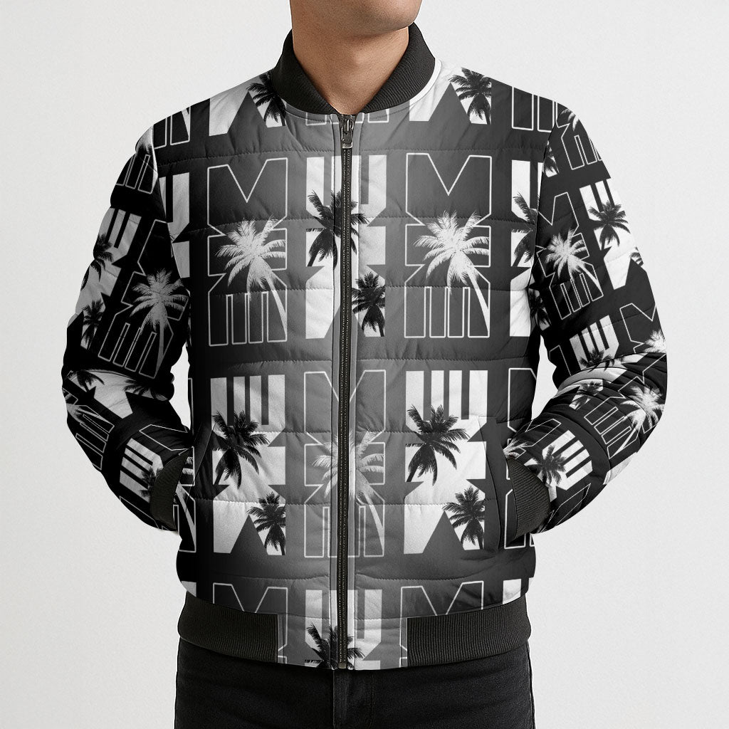 Bula Fiji Bomber Puffer Jacket Black Makare Masi Tapa Pattern