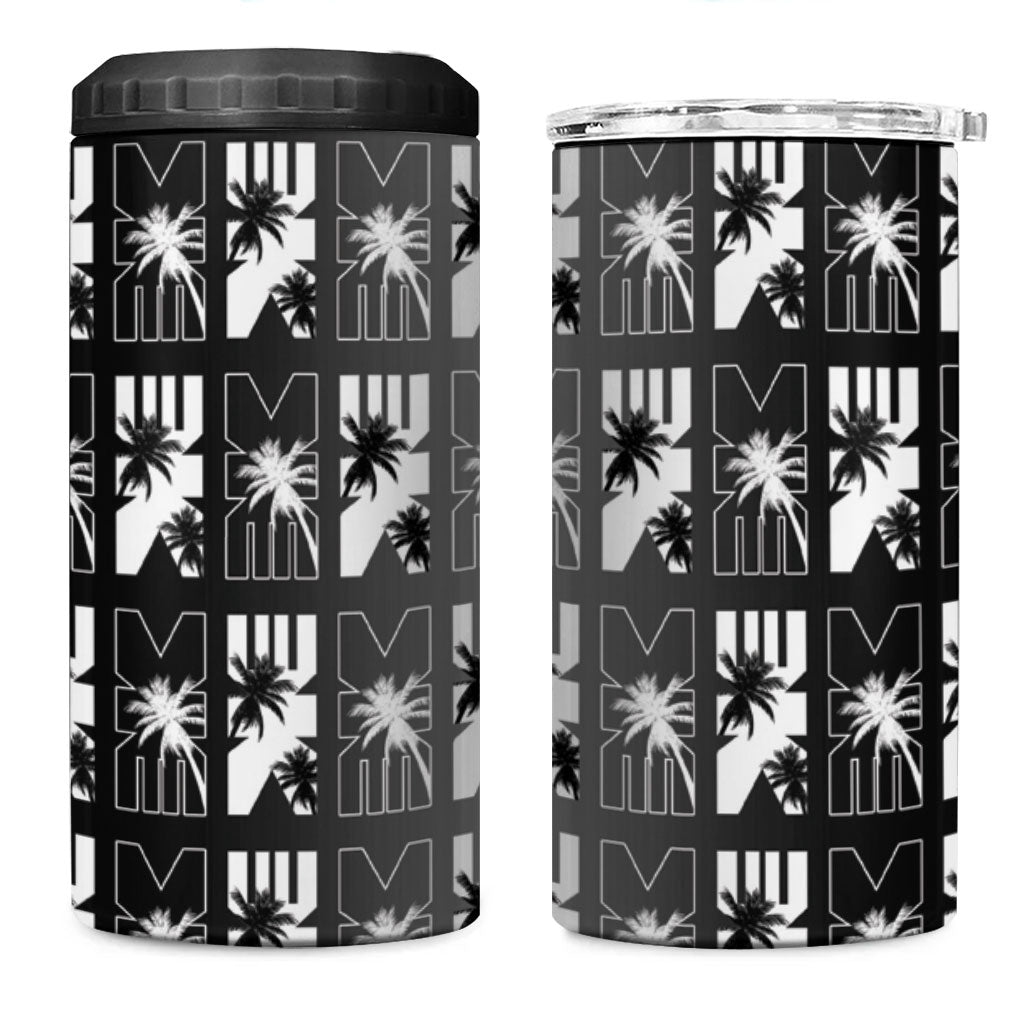 Bula Fiji 4 in 1 Can Cooler Tumbler Black Makare Masi Tapa Pattern