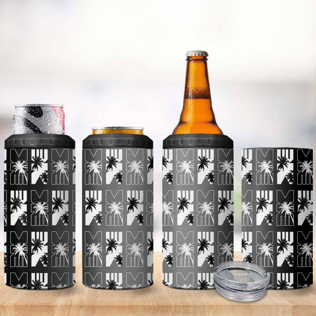 Bula Fiji 4 in 1 Can Cooler Tumbler Black Makare Masi Tapa Pattern