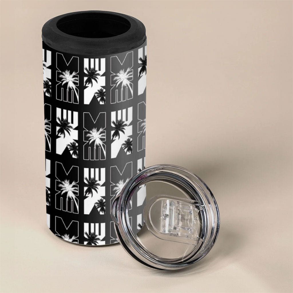 Bula Fiji 4 in 1 Can Cooler Tumbler Black Makare Masi Tapa Pattern
