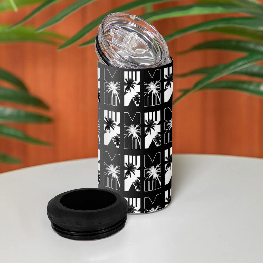 Bula Fiji 4 in 1 Can Cooler Tumbler Black Makare Masi Tapa Pattern