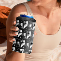Bula Fiji 4 in 1 Can Cooler Tumbler Black Makare Masi Tapa Pattern
