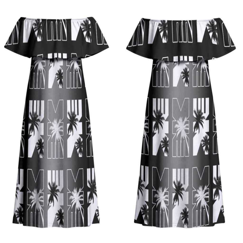 Bula Fiji Couples Matching Off Shoulder Maxi Dress and Hawaiian Shirt Black Makare Masi Tapa Pattern