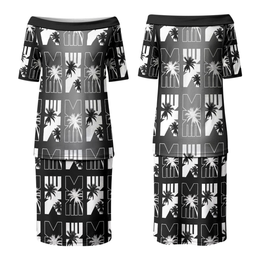 Bula Fiji Couples Matching Puletasi and Hawaiian Shirt Black Makare Masi Tapa Pattern