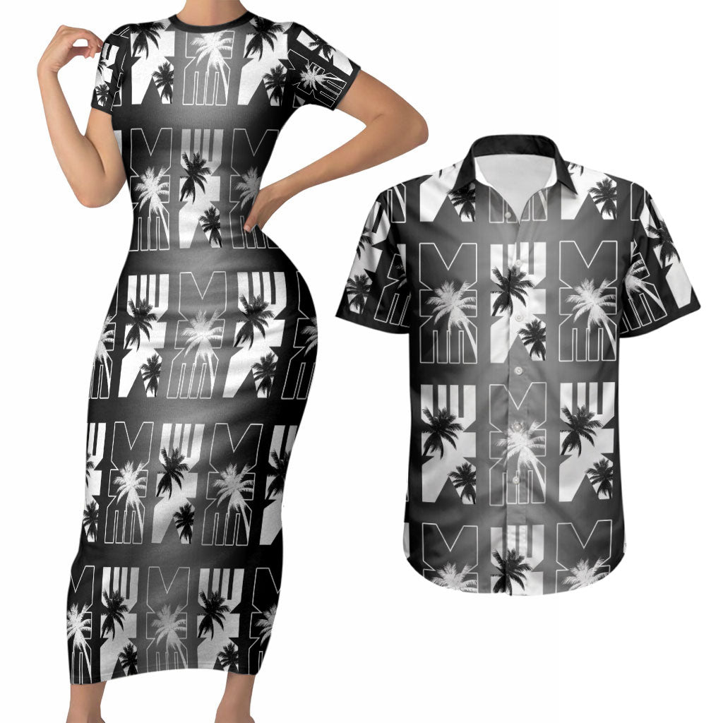Bula Fiji Couples Matching Short Sleeve Bodycon Dress and Hawaiian Shirt Black Makare Masi Tapa Pattern