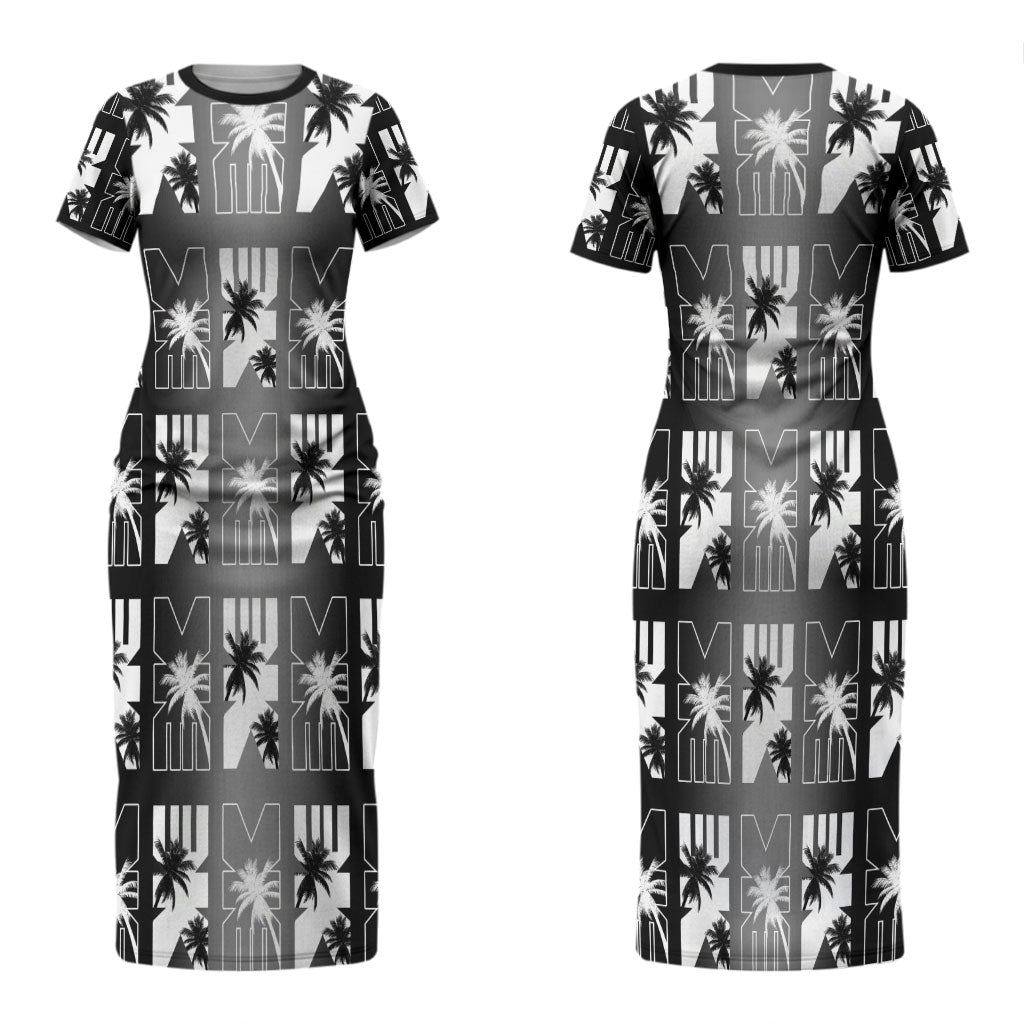 Bula Fiji Couples Matching Short Sleeve Bodycon Dress and Long Sleeve Button Shirt Black Makare Masi Tapa Pattern
