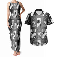 Bula Fiji Couples Matching Tank Maxi Dress and Hawaiian Shirt Black Makare Masi Tapa Pattern
