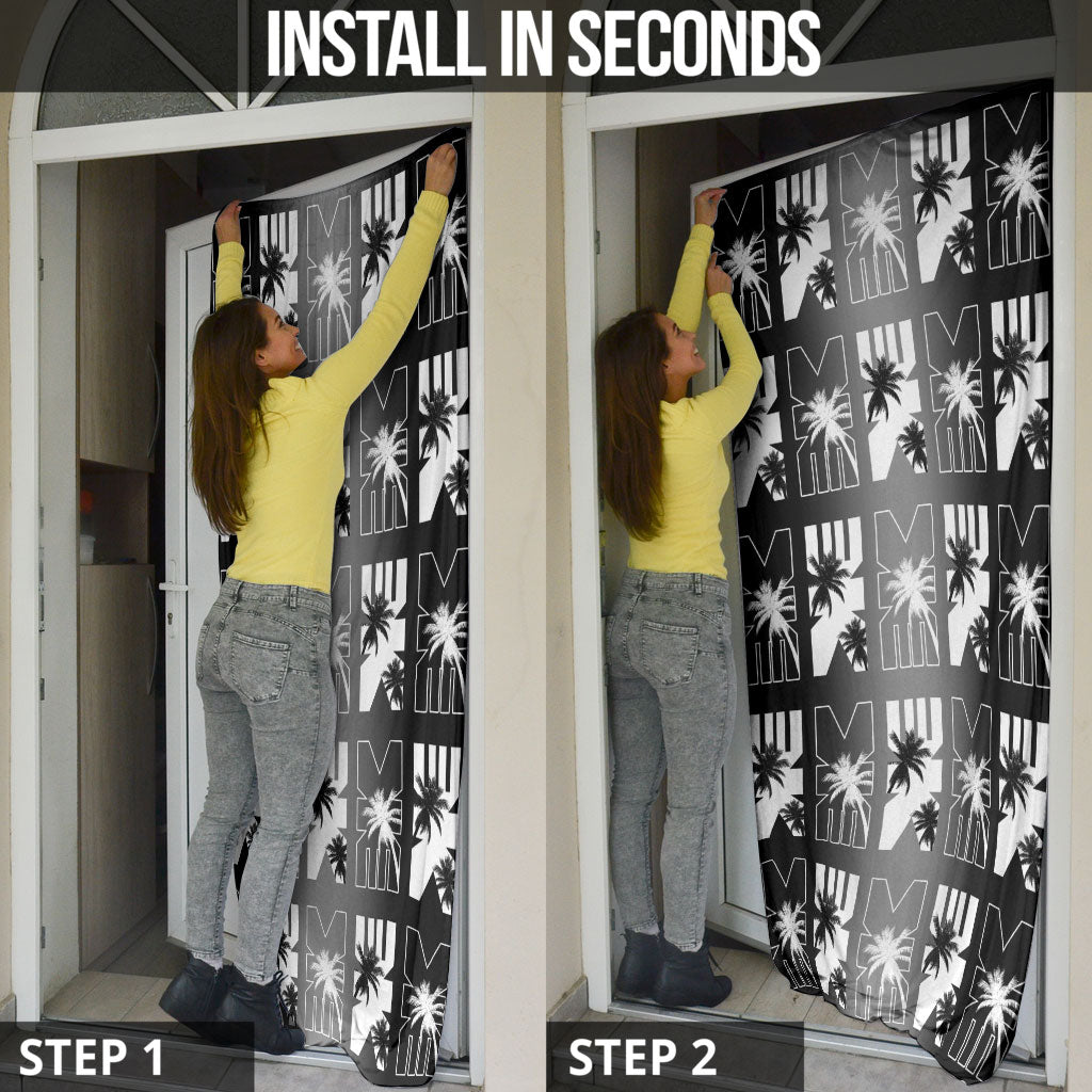 Bula Fiji Door Cover Black Makare Masi Tapa Pattern