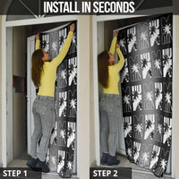 Bula Fiji Door Cover Black Makare Masi Tapa Pattern