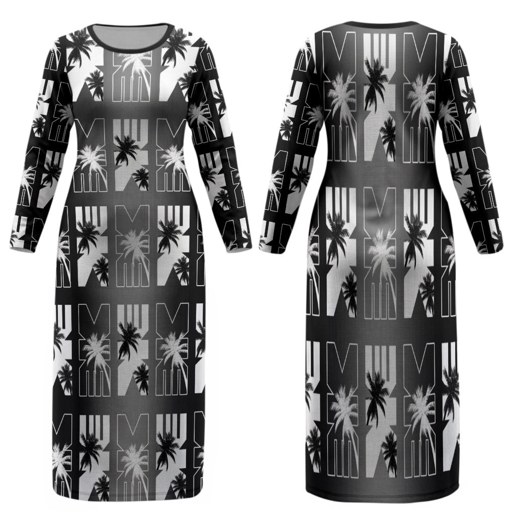 Bula Fiji Family Matching Long Sleeve Bodycon Dress and Hawaiian Shirt Black Makare Masi Tapa Pattern