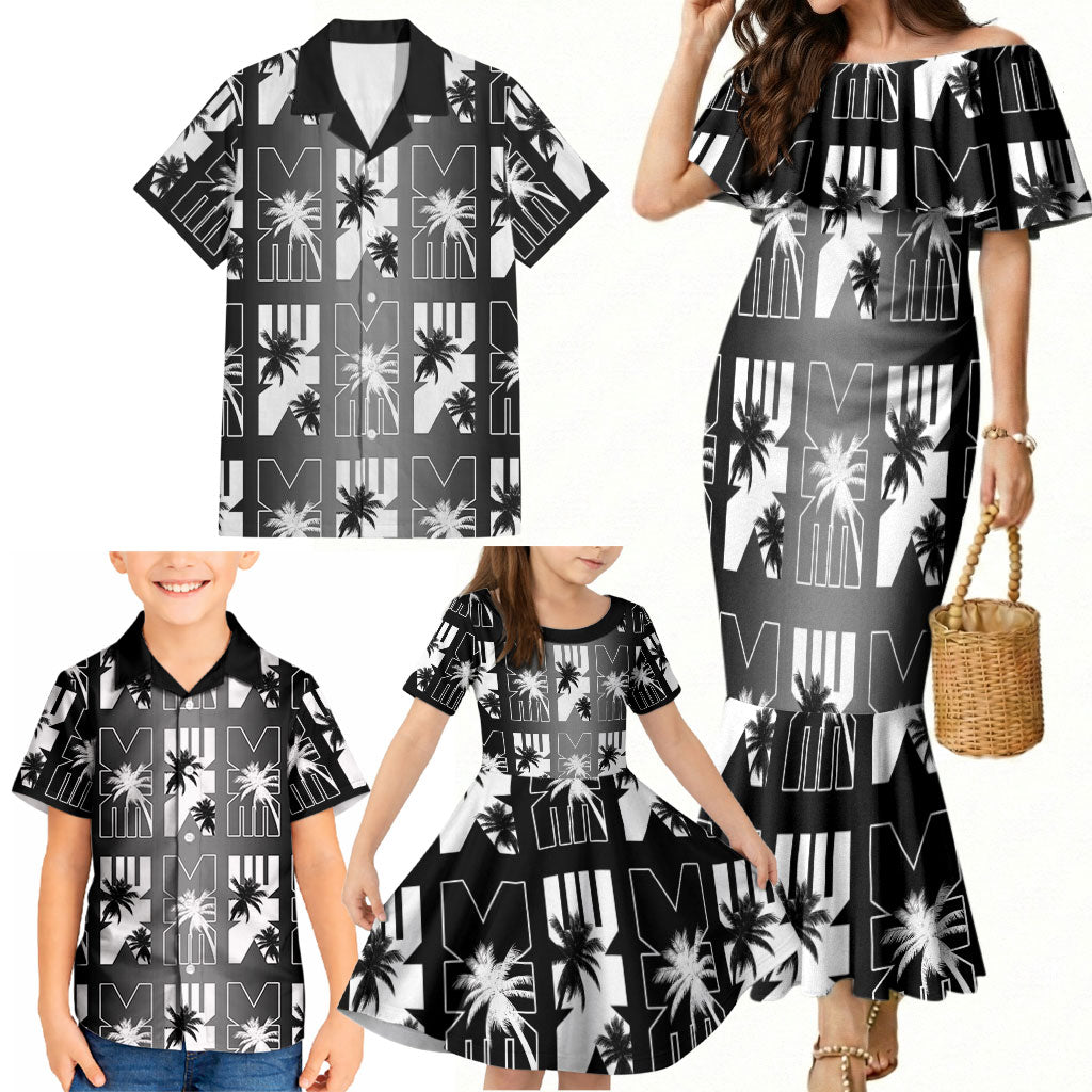 Bula Fiji Family Matching Mermaid Dress and Hawaiian Shirt Black Makare Masi Tapa Pattern