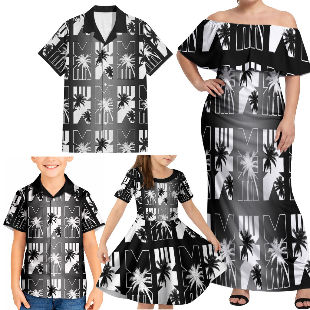 Bula Fiji Family Matching Off Shoulder Maxi Dress and Hawaiian Shirt Black Makare Masi Tapa Pattern