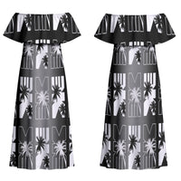 Bula Fiji Family Matching Off Shoulder Maxi Dress and Hawaiian Shirt Black Makare Masi Tapa Pattern