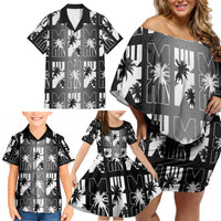 Bula Fiji Family Matching Off Shoulder Short Dress and Hawaiian Shirt Black Makare Masi Tapa Pattern