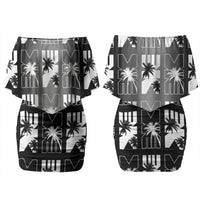 Bula Fiji Family Matching Off Shoulder Short Dress and Hawaiian Shirt Black Makare Masi Tapa Pattern