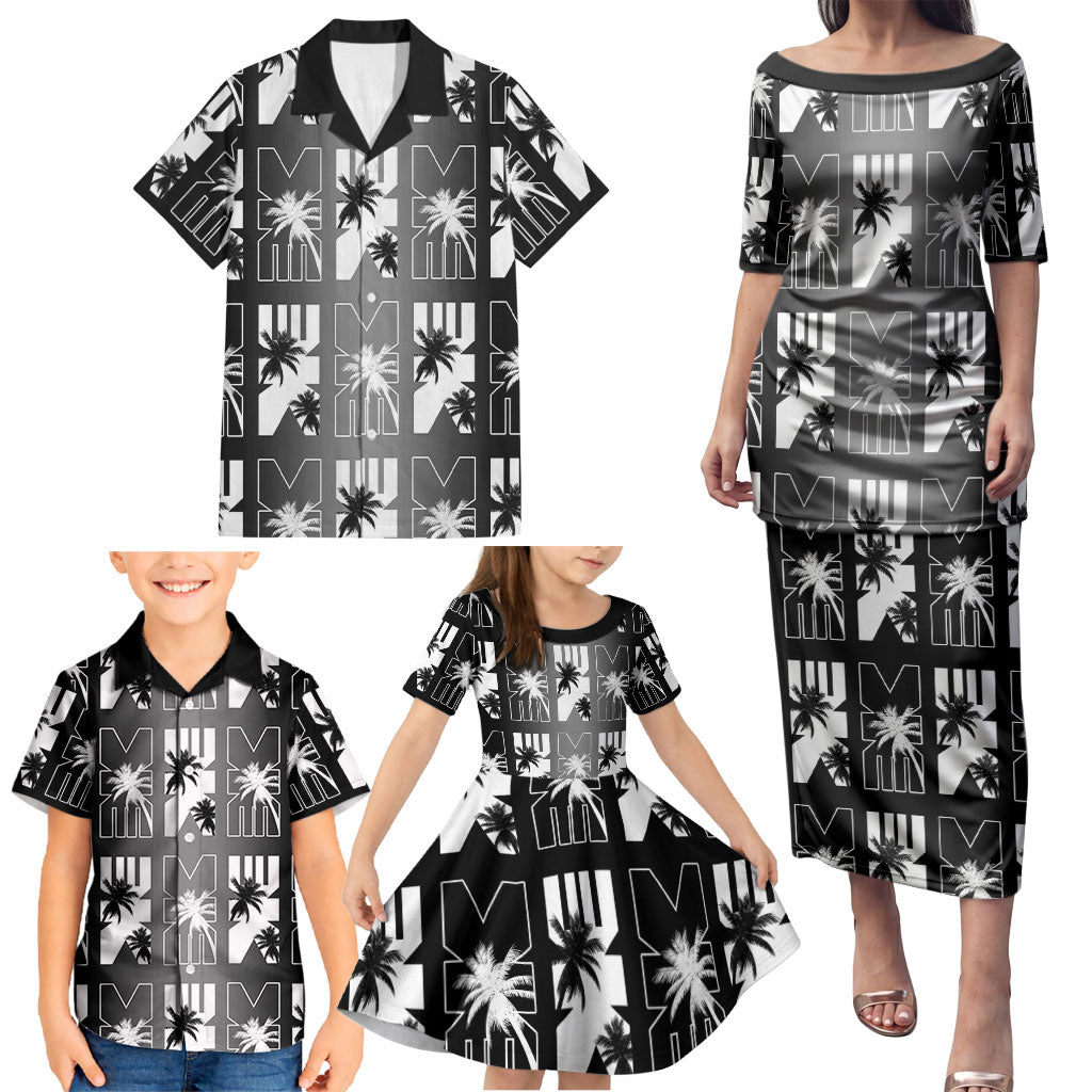 Bula Fiji Family Matching Puletasi and Hawaiian Shirt Black Makare Masi Tapa Pattern