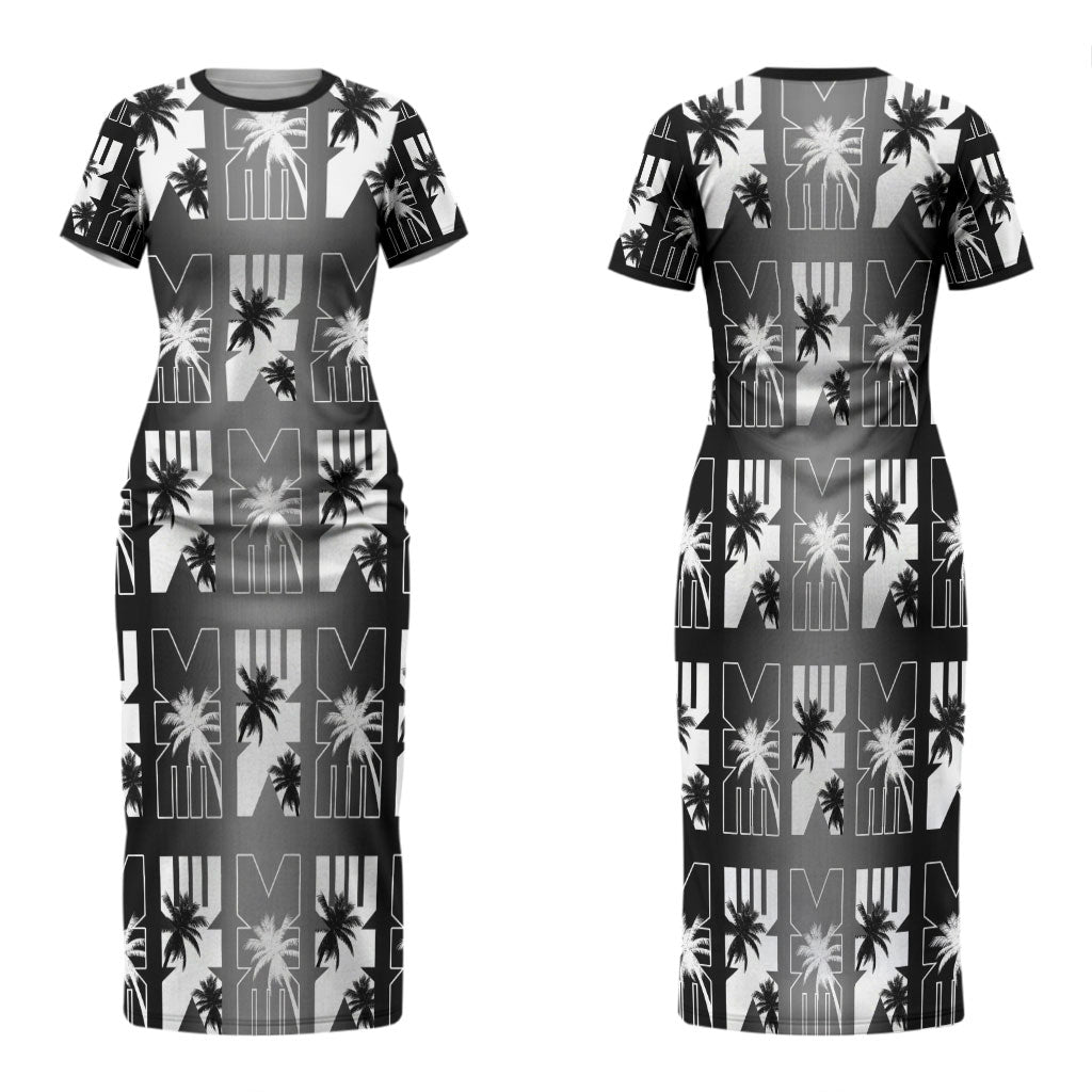 Bula Fiji Family Matching Short Sleeve Bodycon Dress and Hawaiian Shirt Black Makare Masi Tapa Pattern