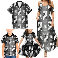 Bula Fiji Family Matching Summer Maxi Dress and Hawaiian Shirt Black Makare Masi Tapa Pattern
