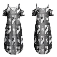 Bula Fiji Family Matching Summer Maxi Dress and Hawaiian Shirt Black Makare Masi Tapa Pattern