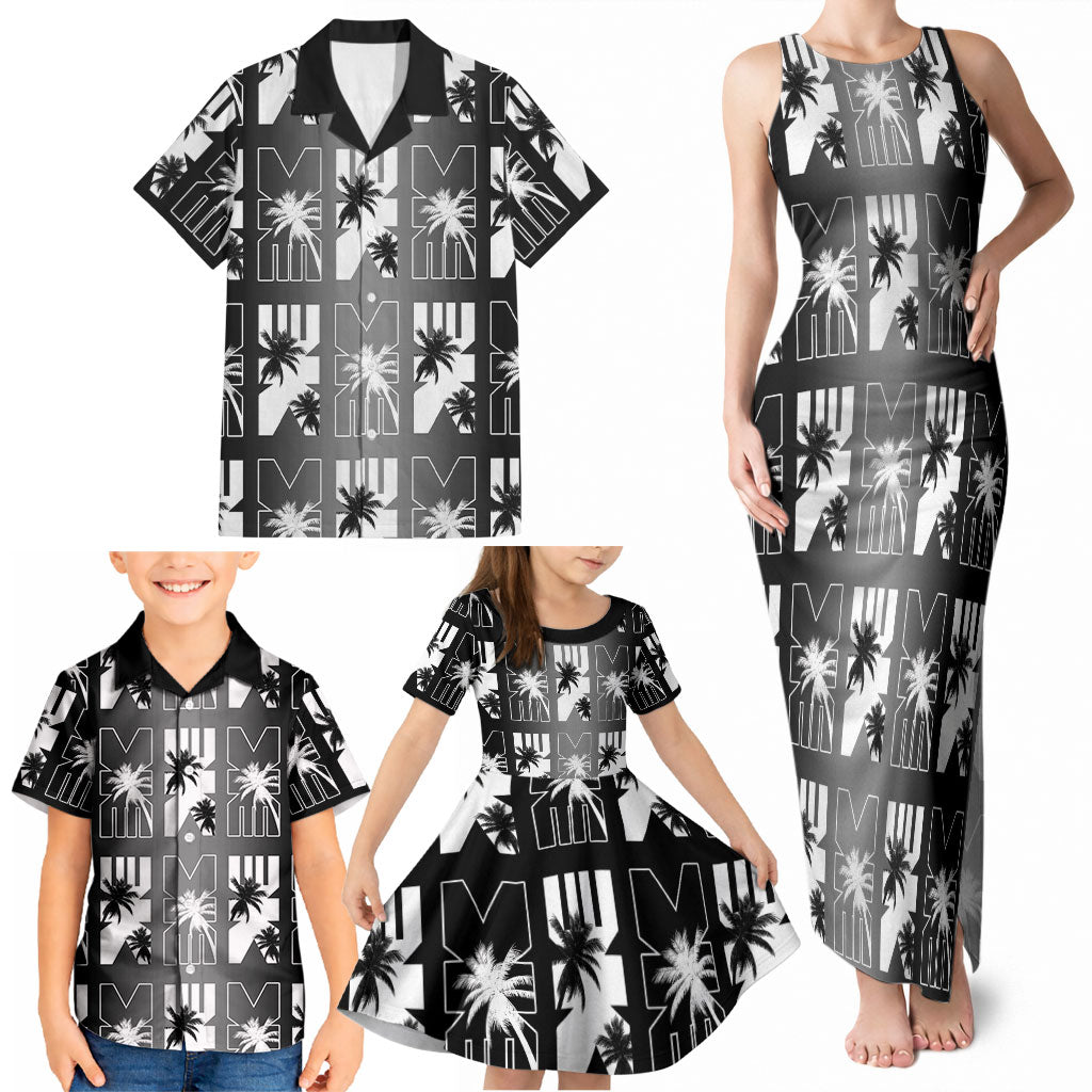 Bula Fiji Family Matching Tank Maxi Dress and Hawaiian Shirt Black Makare Masi Tapa Pattern