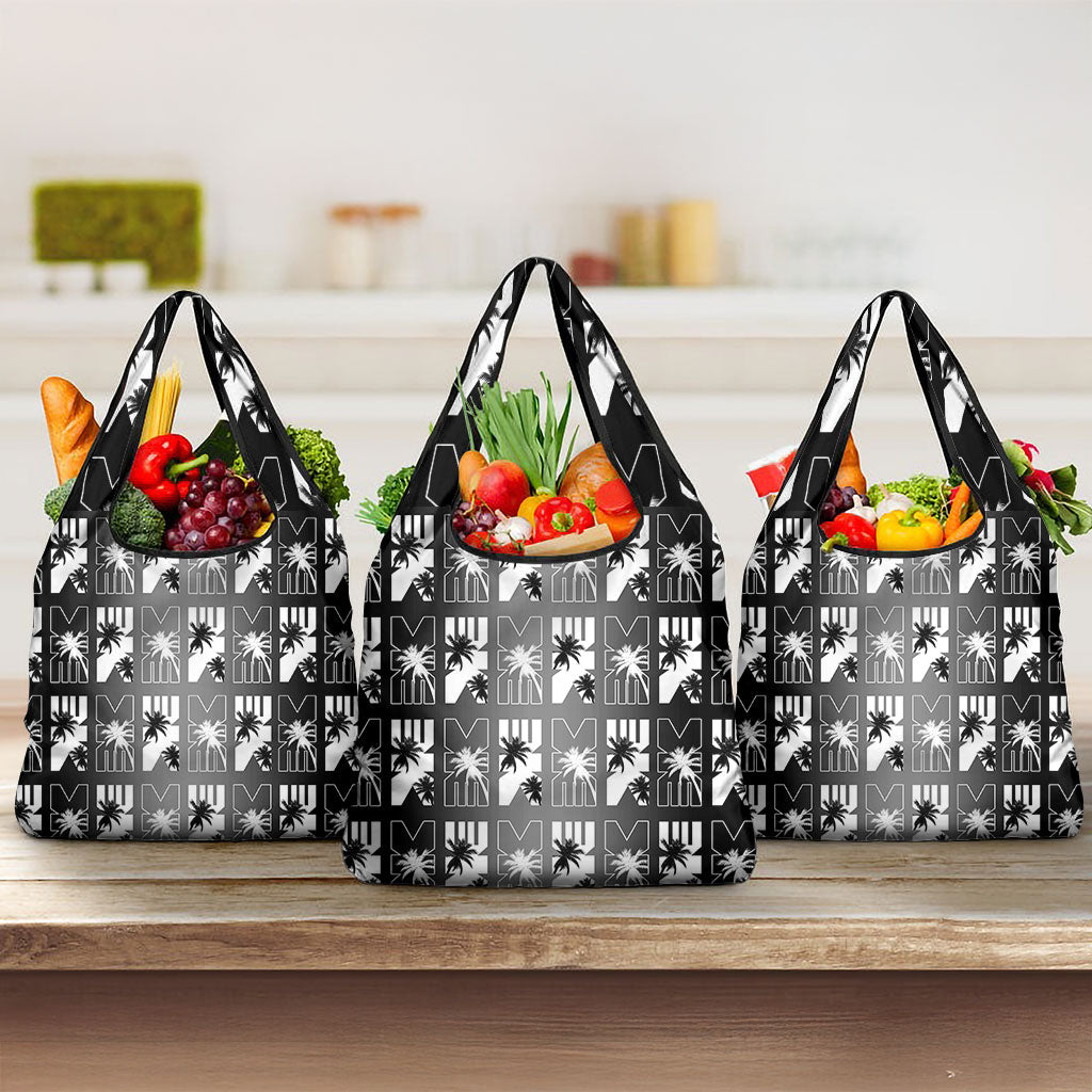 Bula Fiji Grocery Bag Black Makare Masi Tapa Pattern