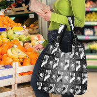 Bula Fiji Grocery Bag Black Makare Masi Tapa Pattern