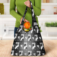Bula Fiji Grocery Bag Black Makare Masi Tapa Pattern