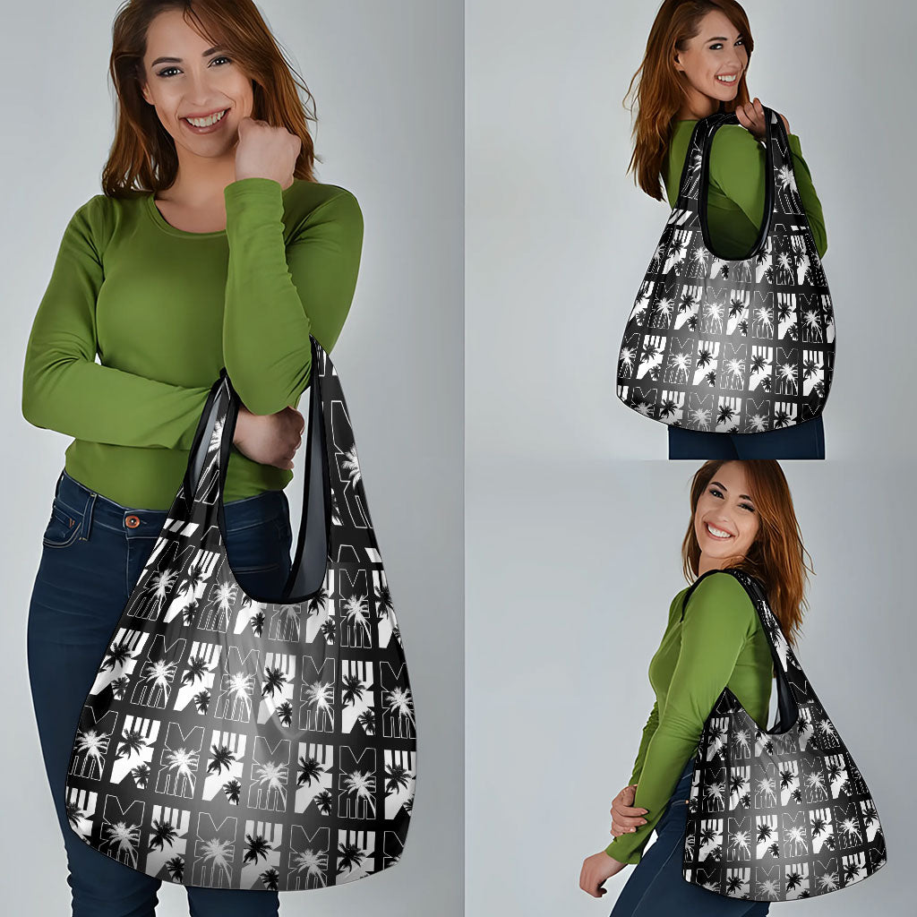 Bula Fiji Grocery Bag Black Makare Masi Tapa Pattern