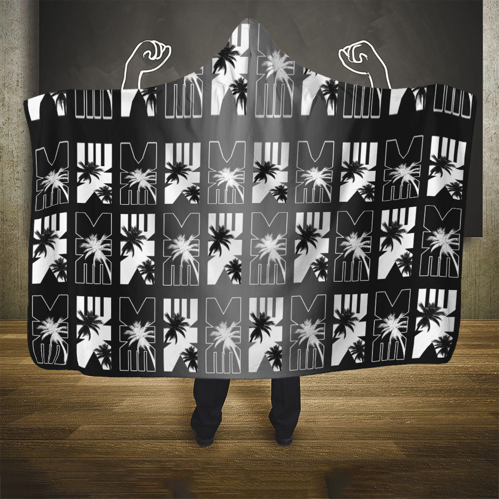 Bula Fiji Hooded Blanket Black Makare Masi Tapa Pattern