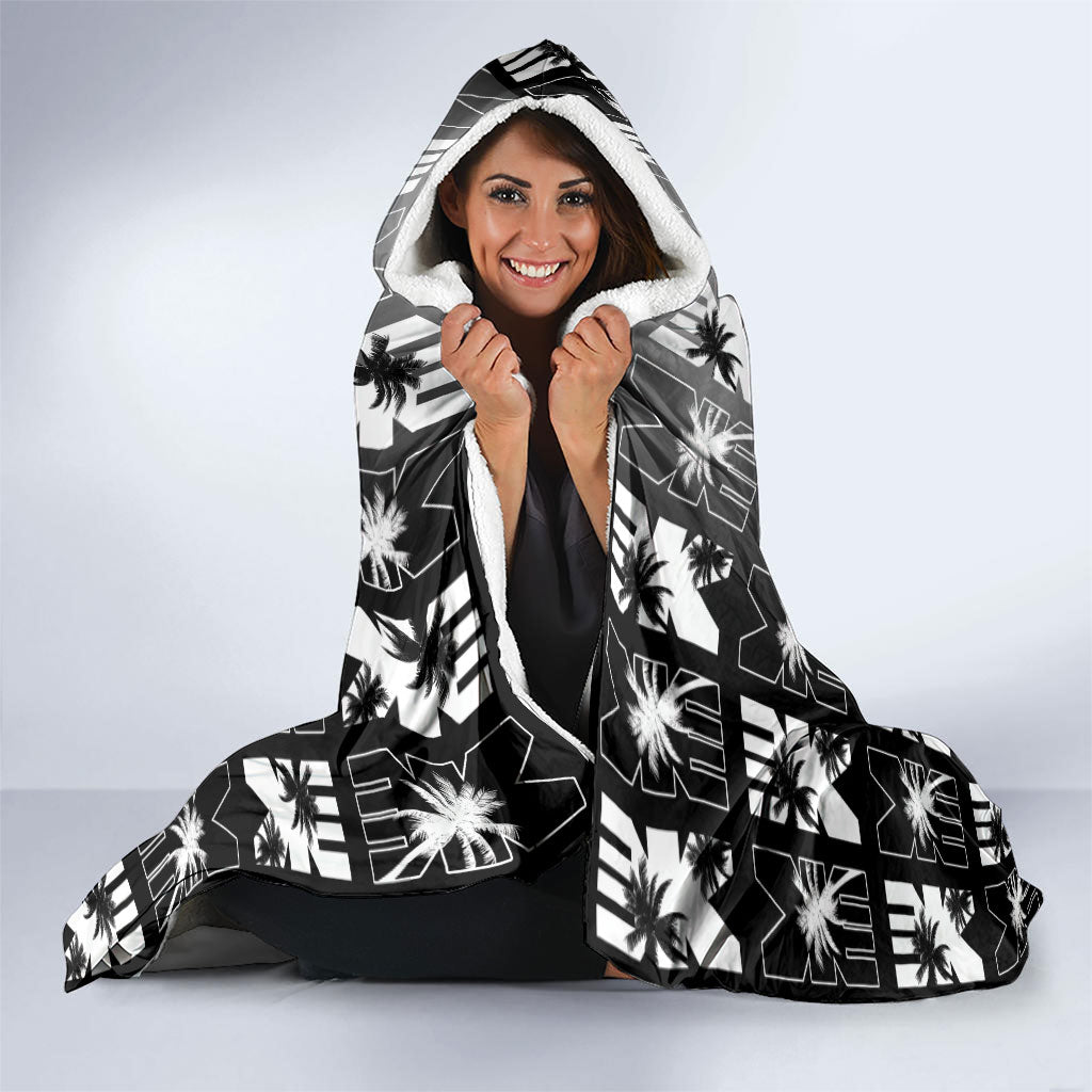 Bula Fiji Hooded Blanket Black Makare Masi Tapa Pattern