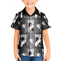 Bula Fiji Kid Hawaiian Shirt Black Makare Masi Tapa Pattern
