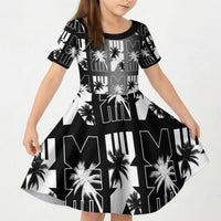 Bula Fiji Kid Short Sleeve Dress Black Makare Masi Tapa Pattern