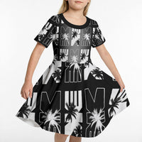 Bula Fiji Kid Short Sleeve Dress Black Makare Masi Tapa Pattern