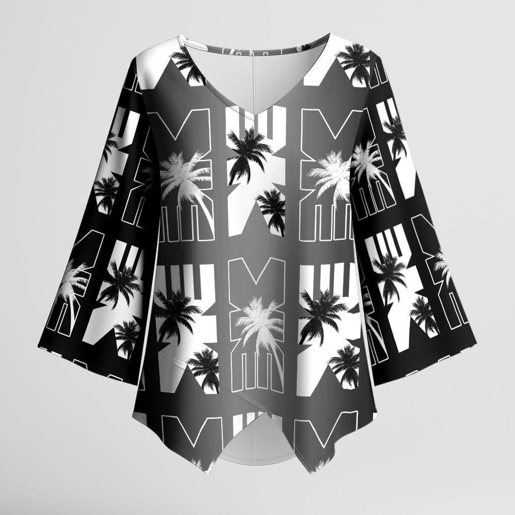 Bula Fiji Kimono Sleeve Blouse Black Makare Masi Tapa Pattern