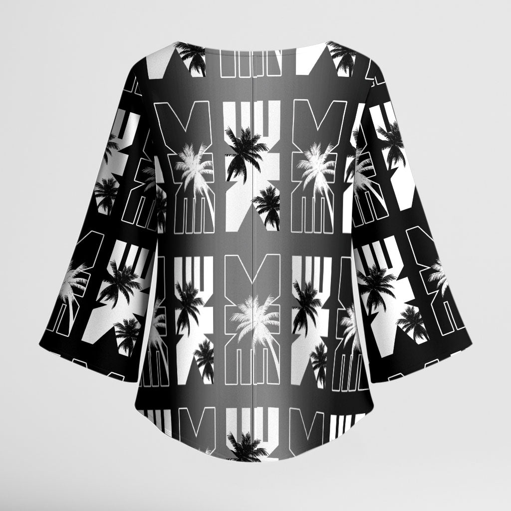 Bula Fiji Kimono Sleeve Blouse Black Makare Masi Tapa Pattern