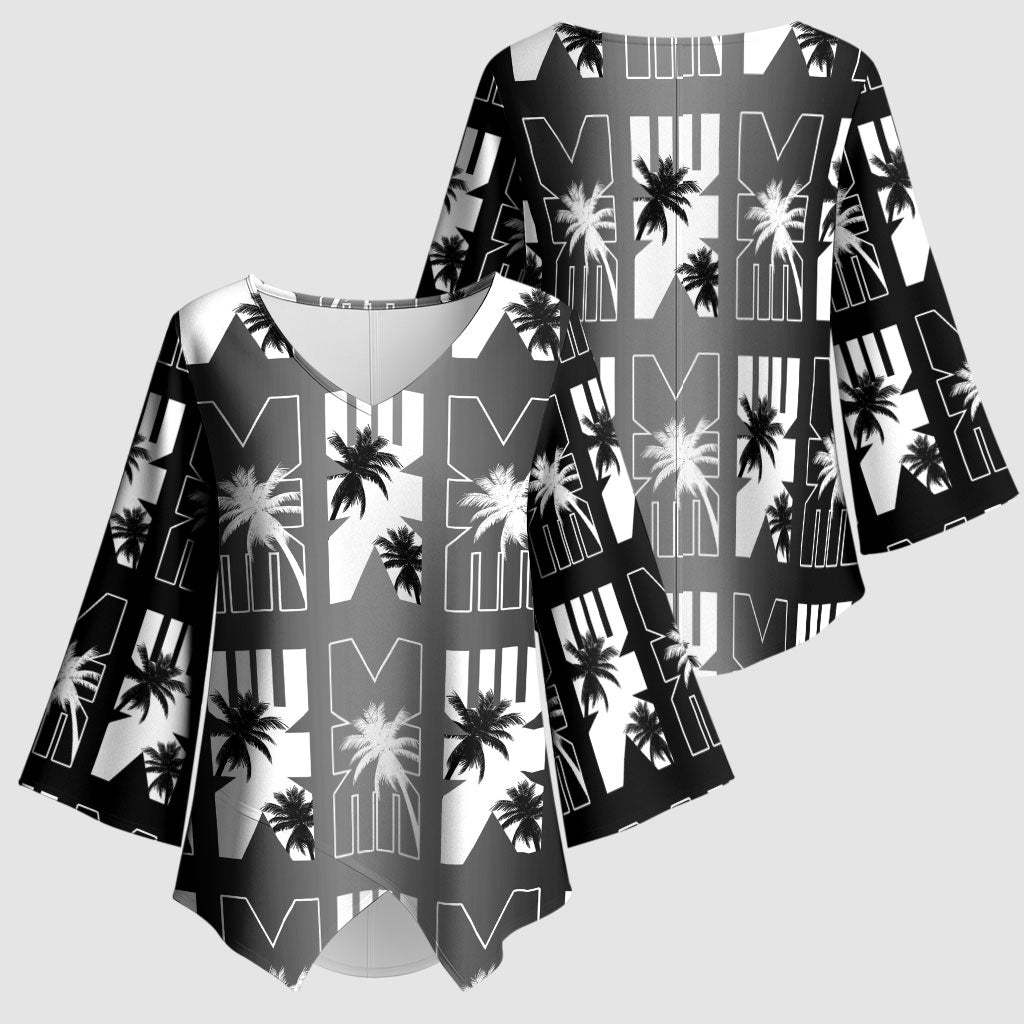 Bula Fiji Kimono Sleeve Blouse Black Makare Masi Tapa Pattern