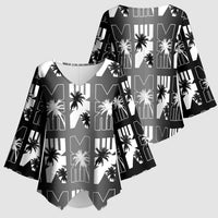 Bula Fiji Kimono Sleeve Blouse Black Makare Masi Tapa Pattern