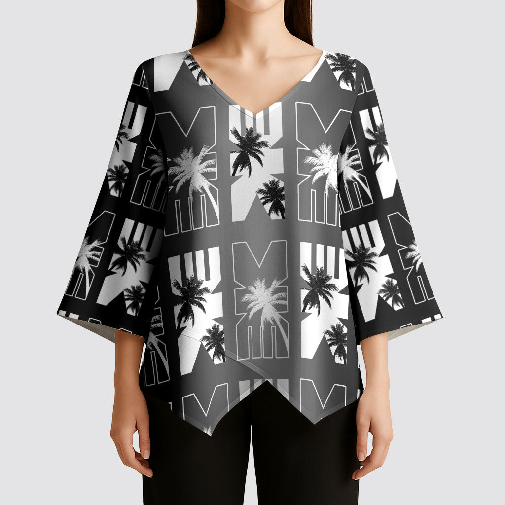 Bula Fiji Kimono Sleeve Blouse Black Makare Masi Tapa Pattern