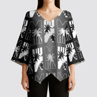Bula Fiji Kimono Sleeve Blouse Black Makare Masi Tapa Pattern