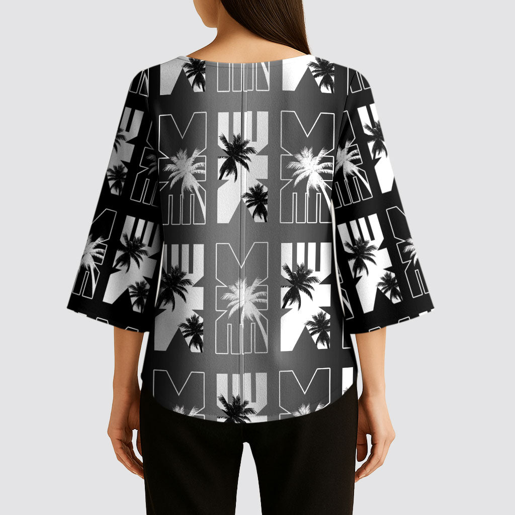 Bula Fiji Kimono Sleeve Blouse Black Makare Masi Tapa Pattern