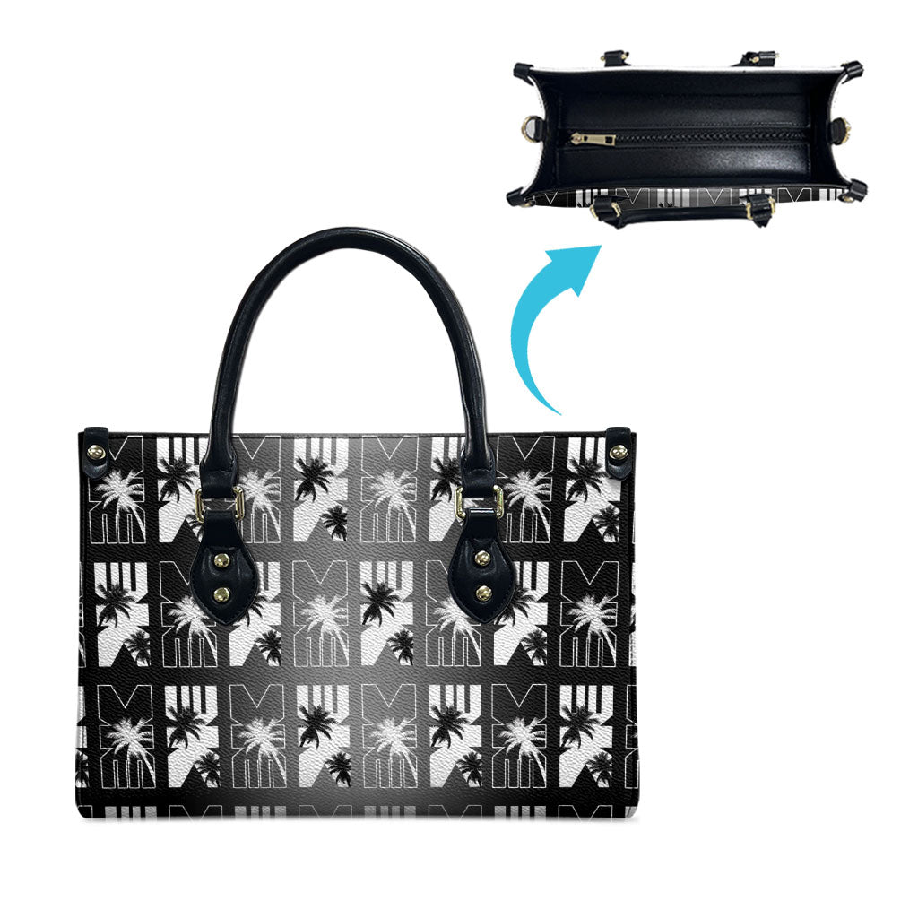 Bula Fiji Leather Bag Black Makare Masi Tapa Pattern